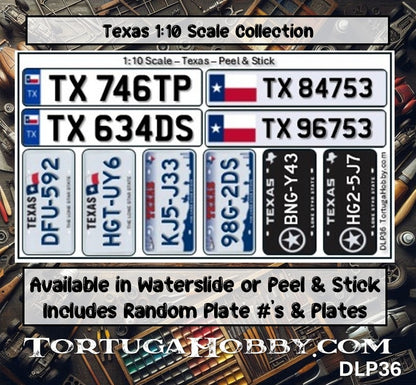 Texas - 1:18, 1:24, 1:64 & 1:10 Scale License Plates for Diecast or Models