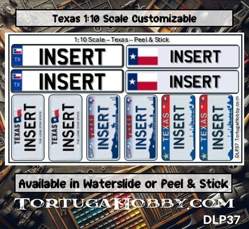 Texas - 1:18, 1:24, 1:64 & 1:10 Scale License Plates for Diecast or Models
