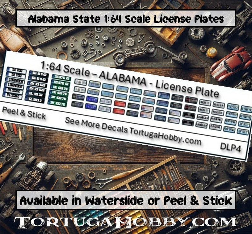 Alabama - 1:18, 1:24, 1:64 & 1:10 Scale License Plates for Diecast or Models