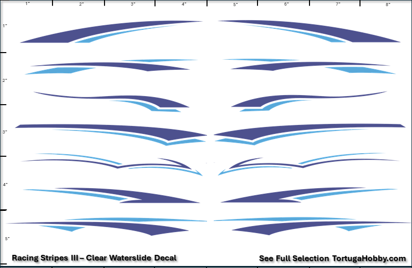 Racing Stripes III - Clear Water Slide Decals - 1:24 Scale