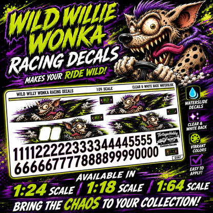 Willy Wonka Racing Decals - Clear and White Waterslide - 1:24 or 1:64 Scale
