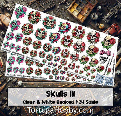 Decals - Skulls III - Clear Water Slide Decals - 1:24 Scale