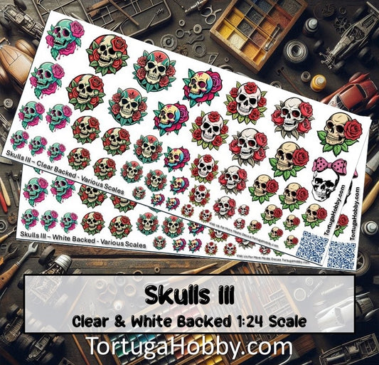 Decals - Skulls III - Clear Water Slide Decals - 1:24 Scale