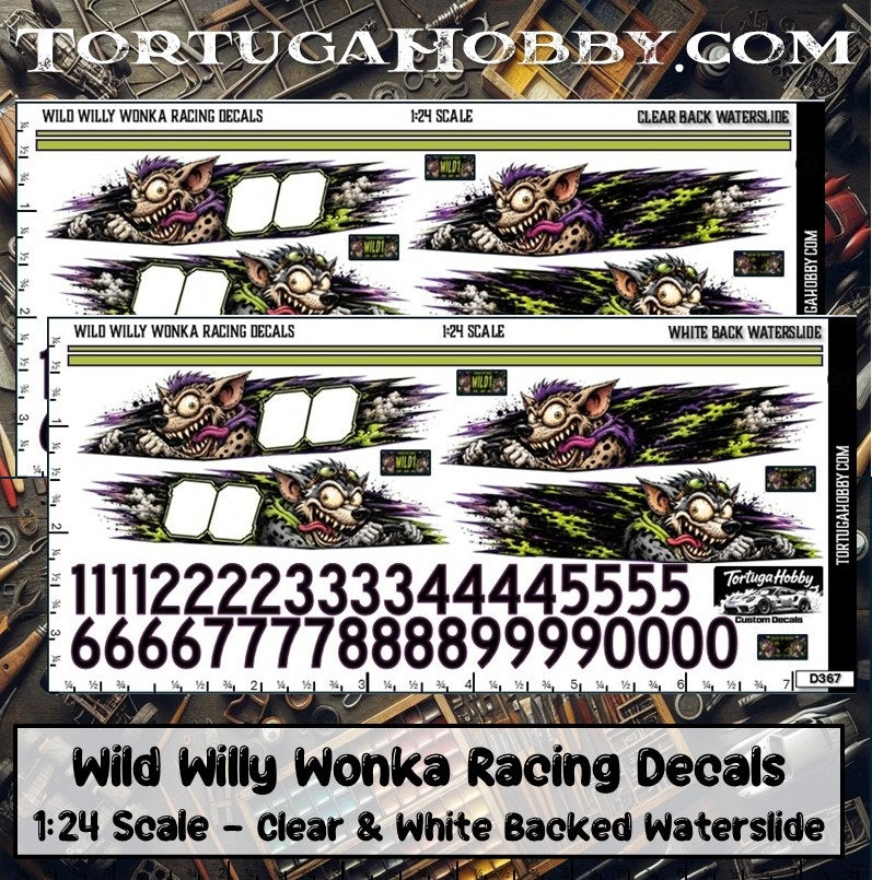 Willy Wonka Racing Decals - Clear and White Waterslide - 1:24 or 1:64 Scale