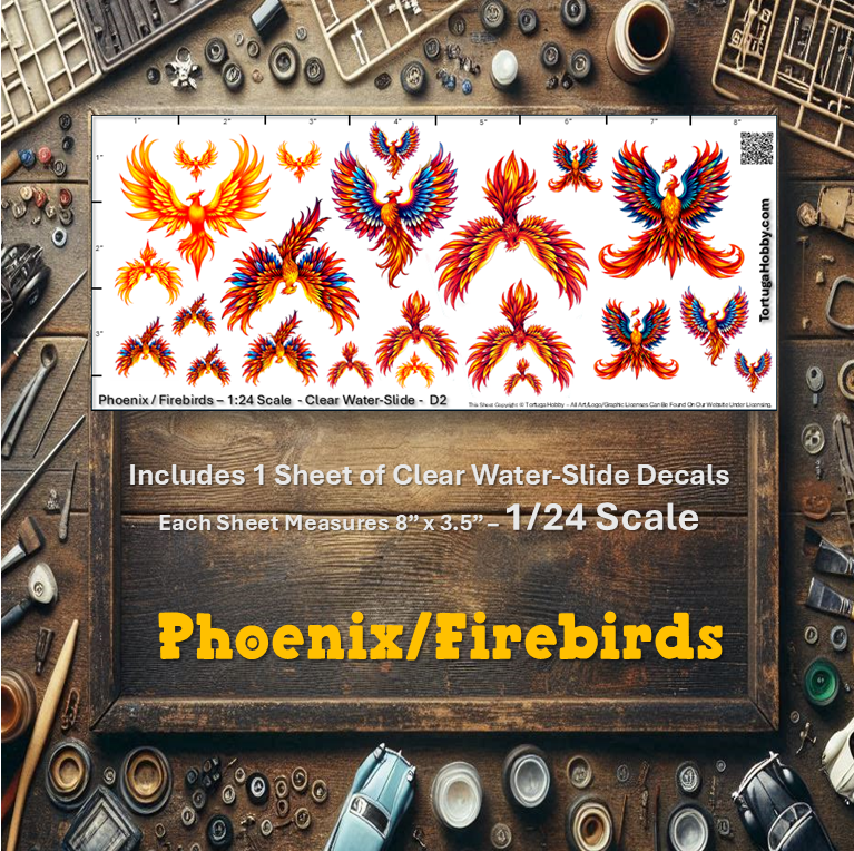 Decals - Phoenix/Firebird - Clear Water Slide Decals - 1:24 & 1:64 Scale