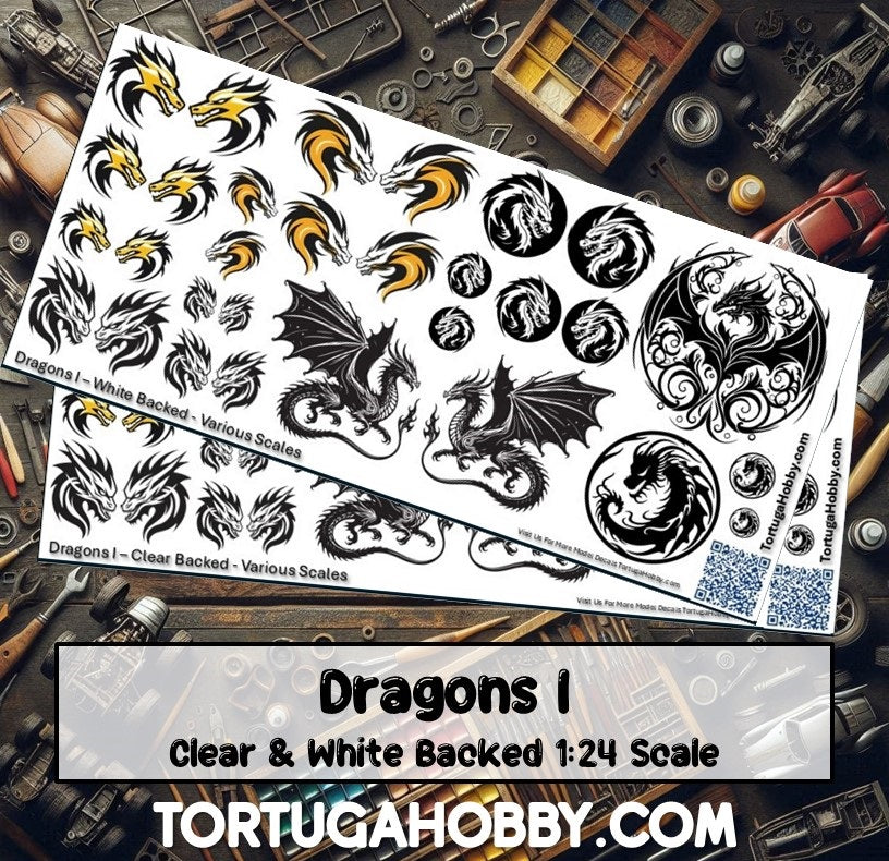 Decals - Dragons I - Water Slide Decals - 1:64/1:24/1:18 Scale