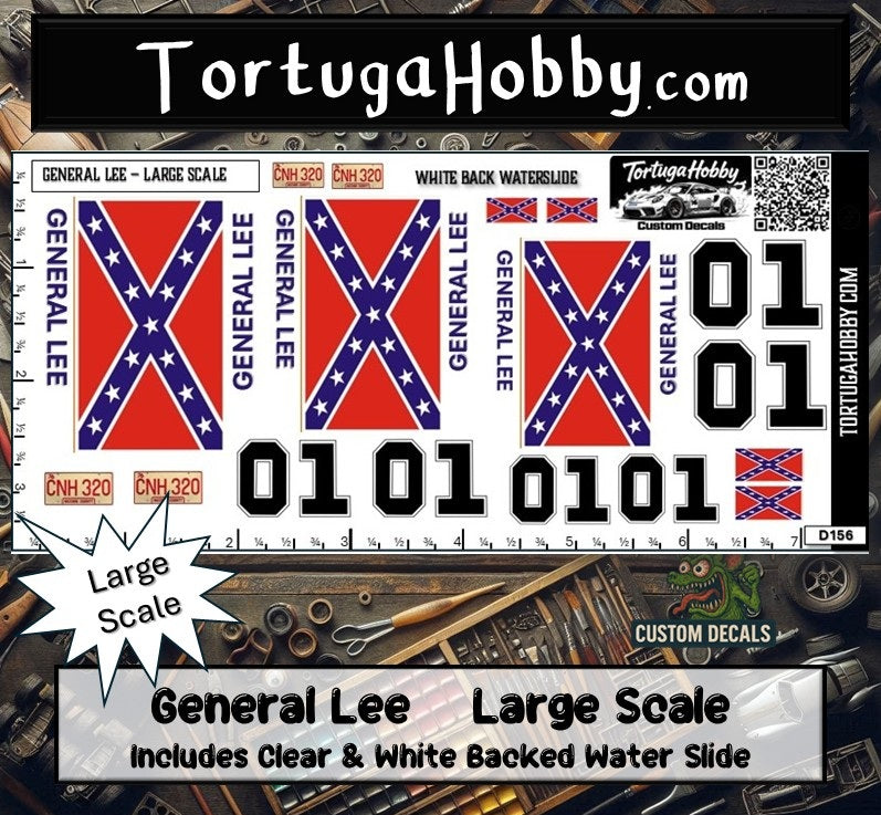General Lee - Dukes of Hazzard - Water Slide Decals - Various Scale