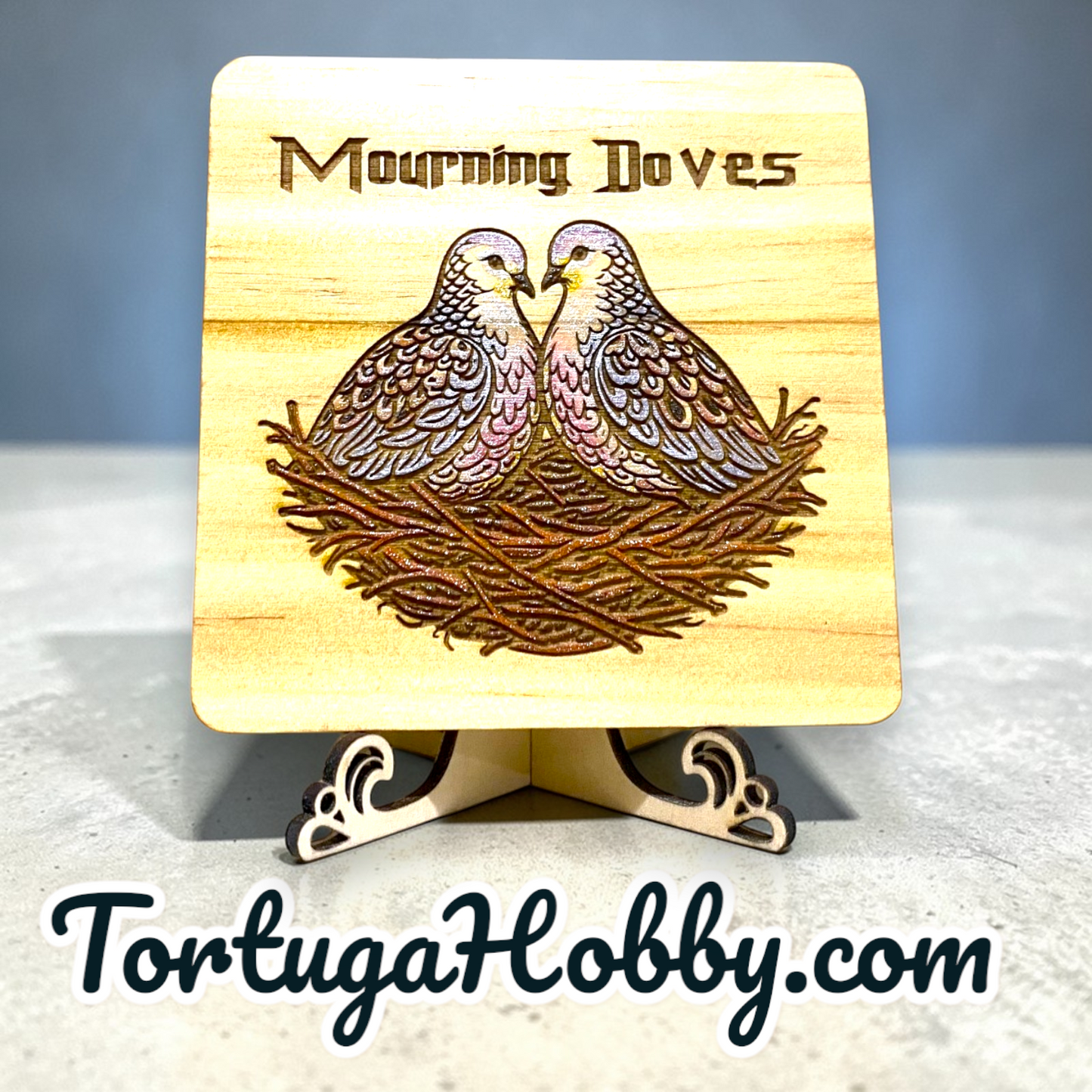 Feathered Friends Engraved and Hand-Painted Wood Bird Coasters