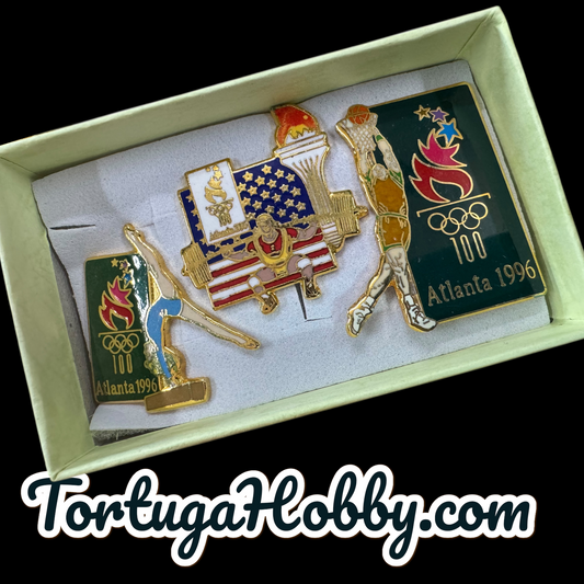 1996 Atlanta Olympics Pin Set. Gymnastics, Weight Lifting And Basketball.
