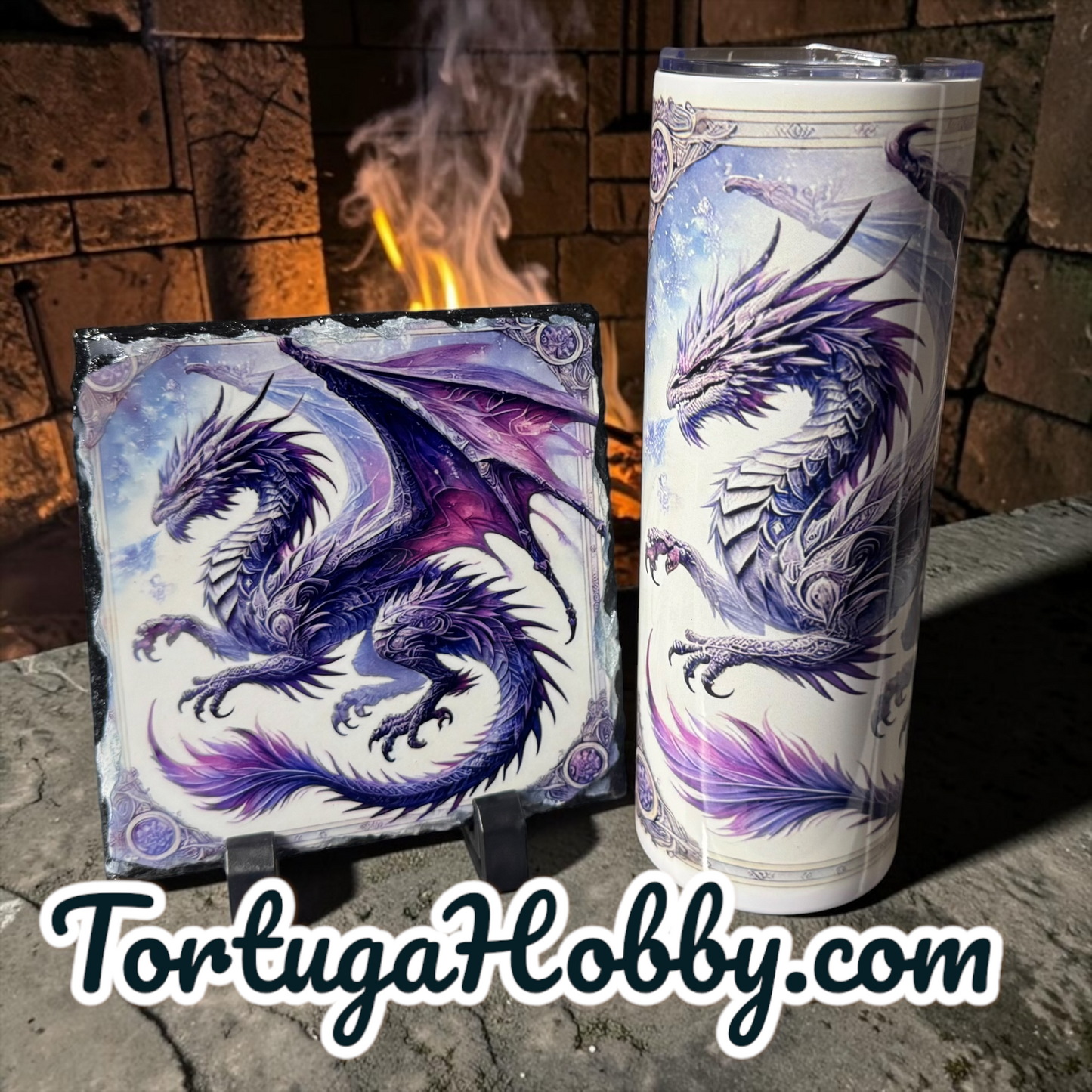 One Of A Kind Dragon Artwork On Slate Artwork & 20oz Tumbler - Unique - Only 1