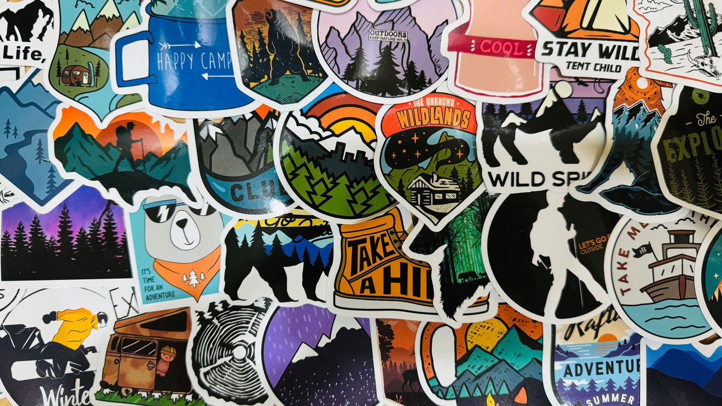 25 The Great Outdoors - Outdoor/Hiking/Camping Stickers for laptops, Water Bottles, Skateboards, Lockers and More