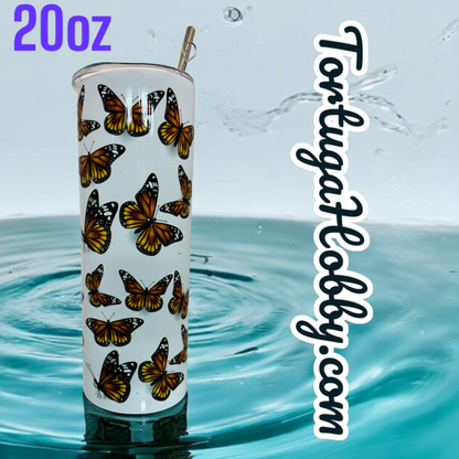 Tumblers - Monarch Butterflies - Thin Stainless Steel 20oz Tumbler