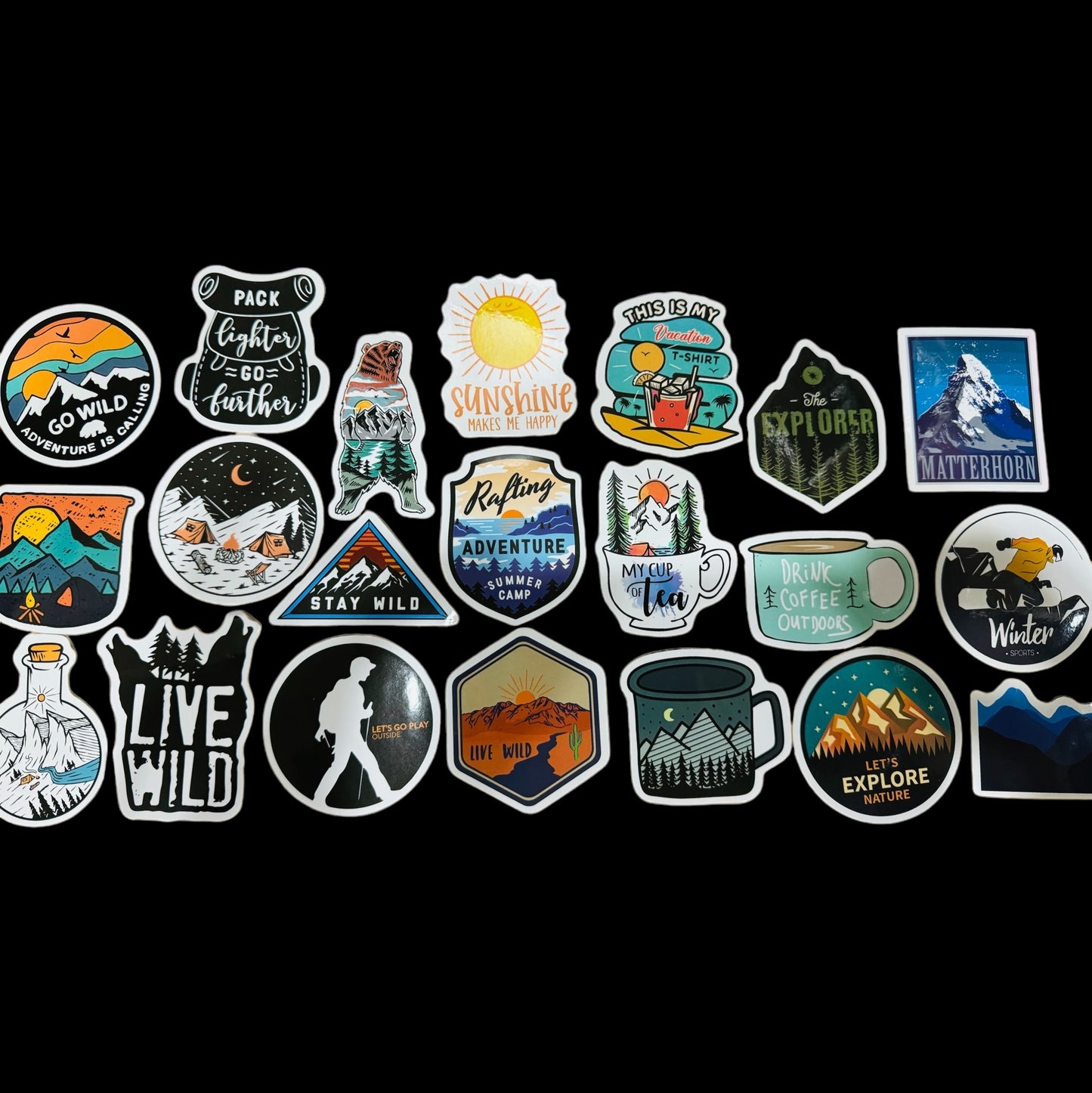 25 The Great Outdoors - Outdoor/Hiking/Camping Stickers for laptops, Water Bottles, Skateboards, Lockers and More