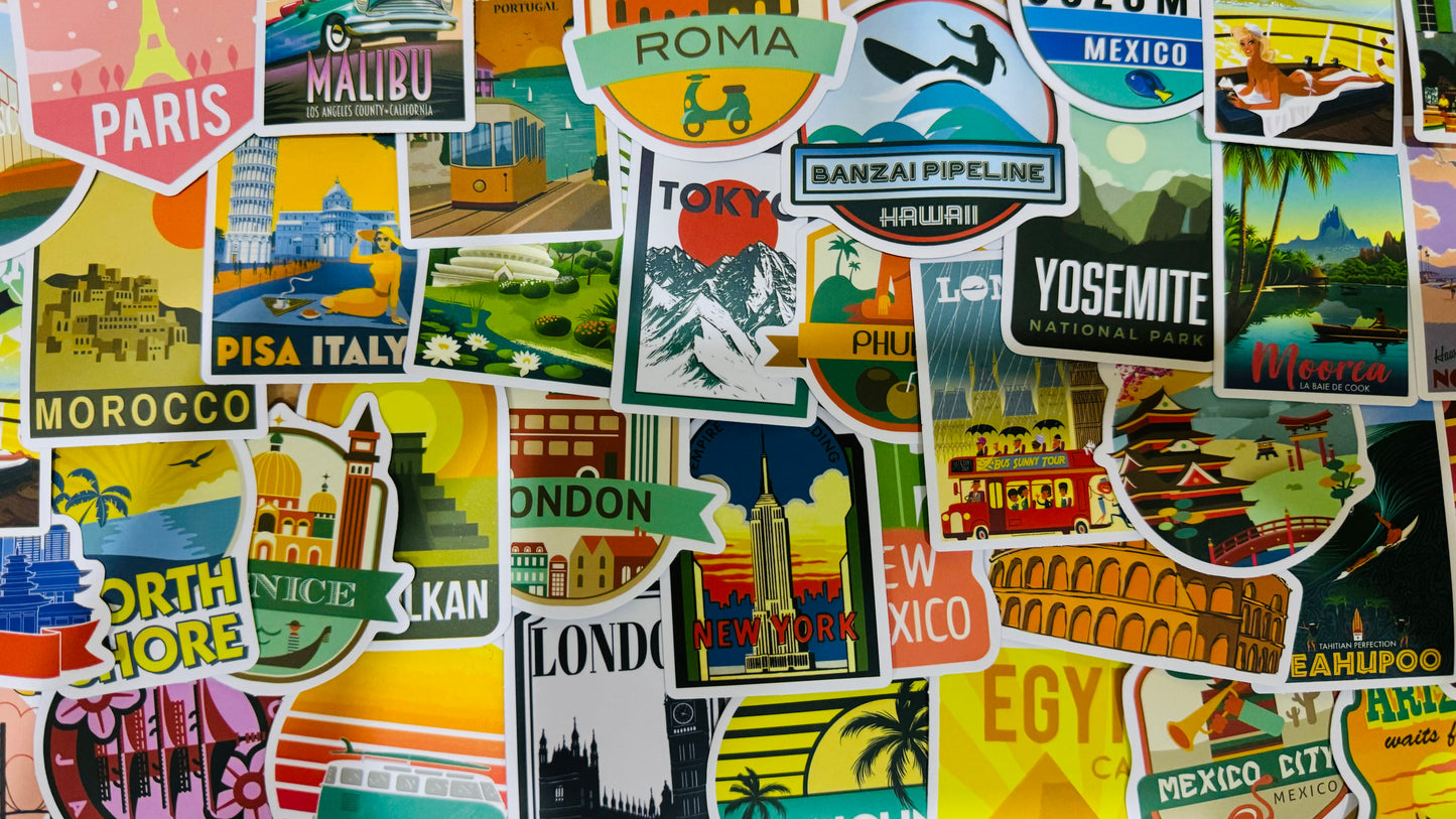 25 Stickers - Travel The World or Show Off Where You Have Gone - Travel Stickers for Laptops, Water Bottles, Skateboards, Lockers and More