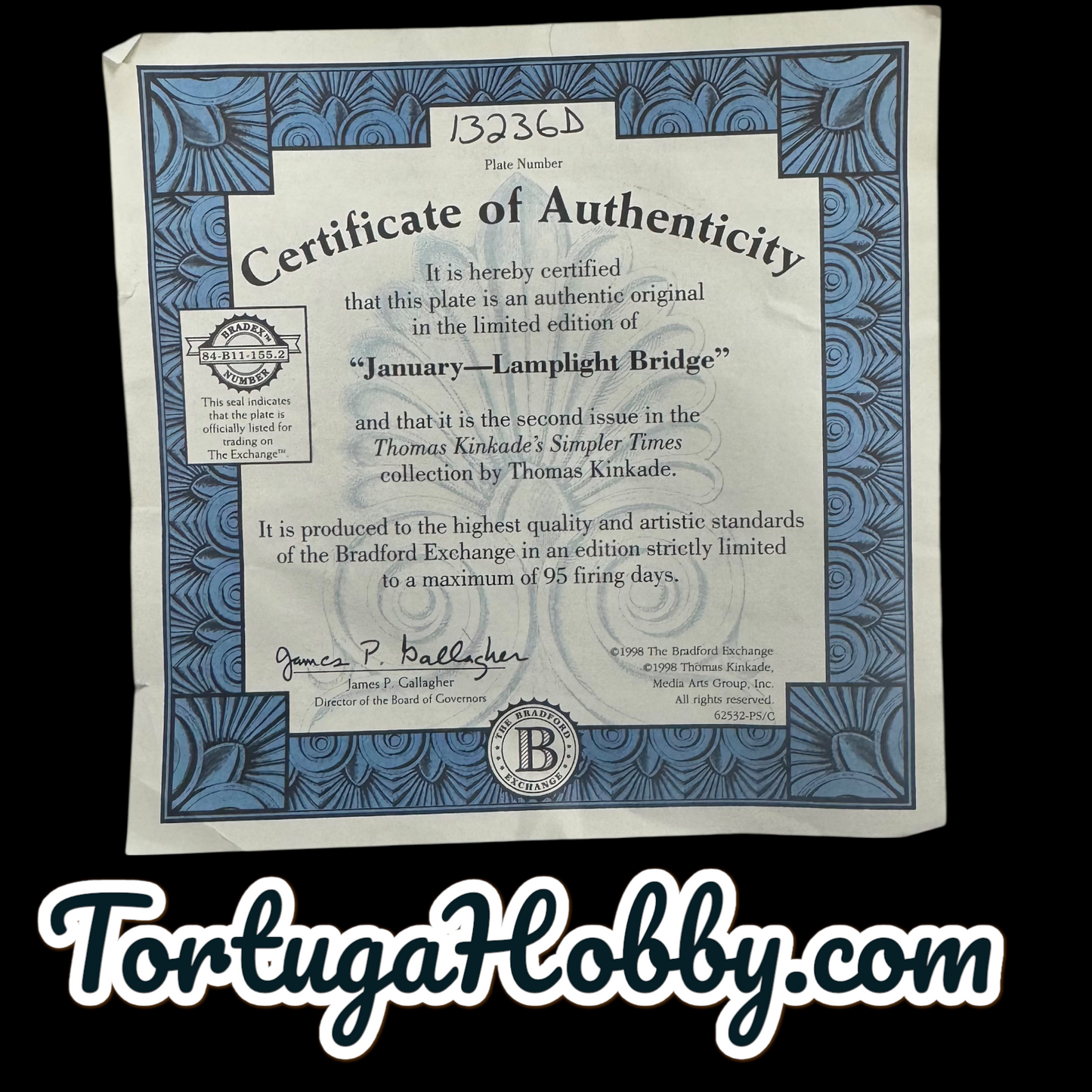 1998 - Thomas Kinkade's Simpler Times #2 - Lamplight Bridge  Plate - January