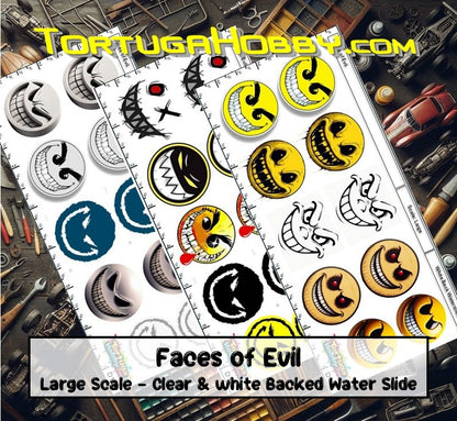 Faces of Evil Decal Set - Waterslide Decals for Models, Derby Cars and More