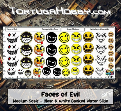 Faces of Evil Decal Set - Waterslide Decals for Models, Derby Cars and More