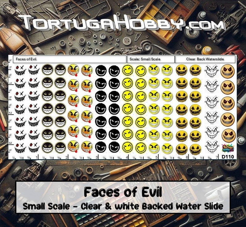 Faces of Evil Decal Set - Waterslide Decals for Models, Derby Cars and More