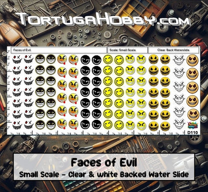 Faces of Evil Decal Set - Waterslide Decals for Models, Derby Cars and More