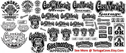 Gas Monkey Garage - Clear Water Slide Decals - Various Scale