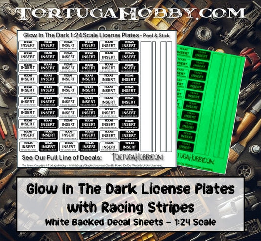 Custom Glow in the Dark License Plates w/ Racing Stripes 1:24/1:18 Scale Decals