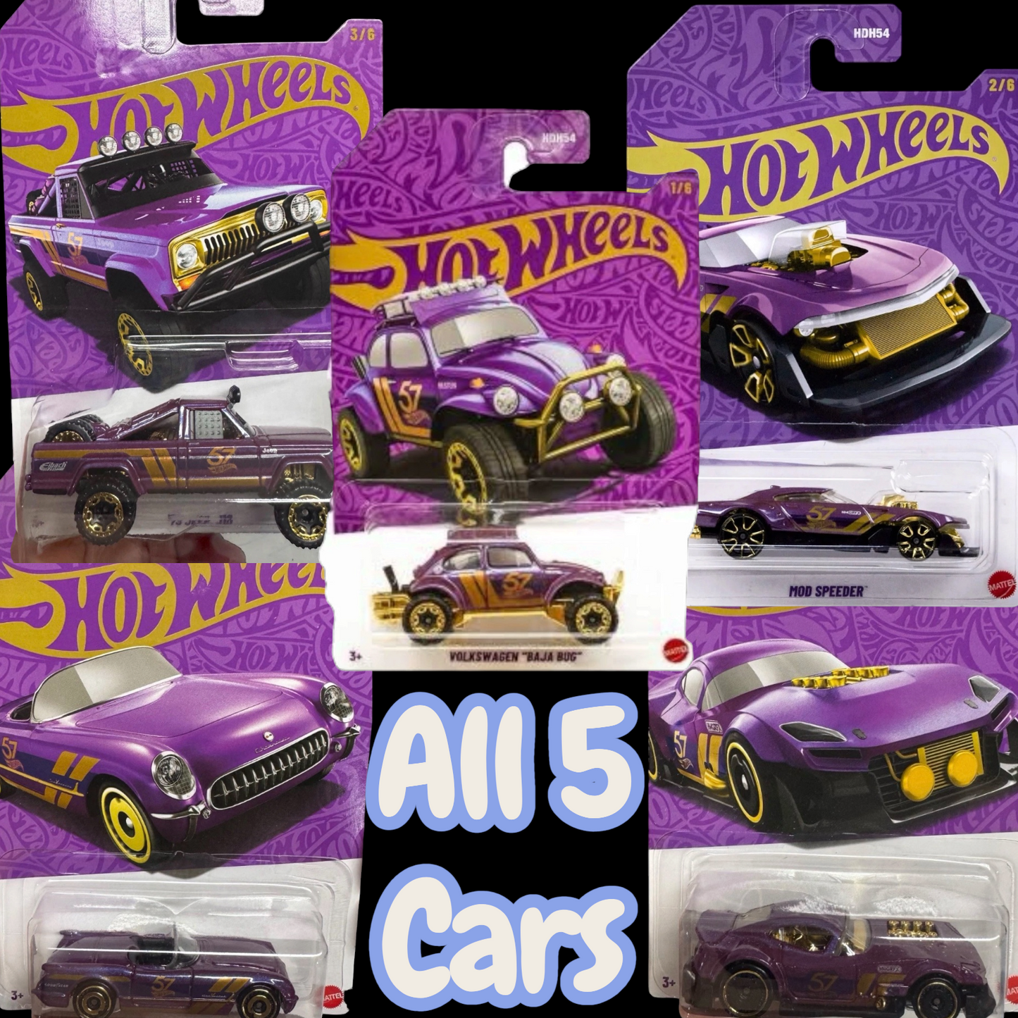 2025 - Hot Wheels - Pearl & Chrome - 5 Cars Set - 57th Anniversary Series