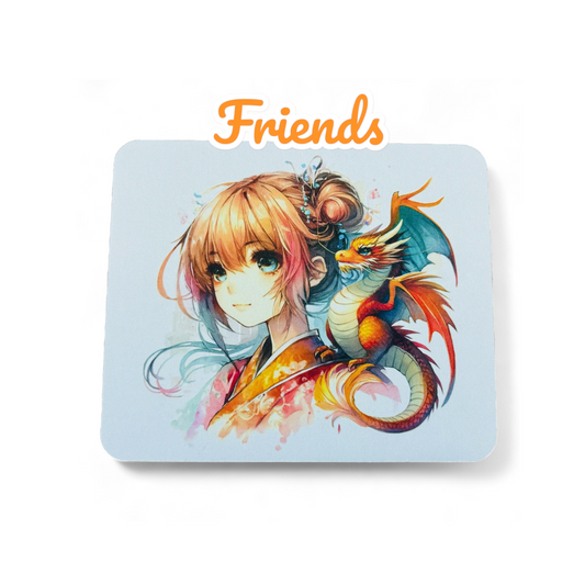 Mouse Pads - Friends Anime Girl With Her Pet Dragon - Artisan Mouse Pads