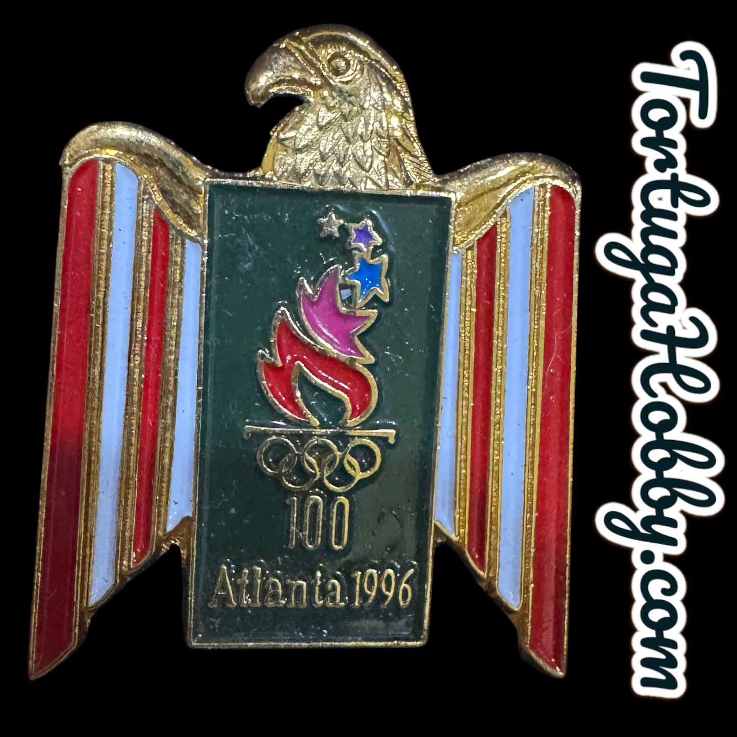 1996 Atlanta Centennial Official Olympic Pin - Stars & Stripes - Runner & Torch
