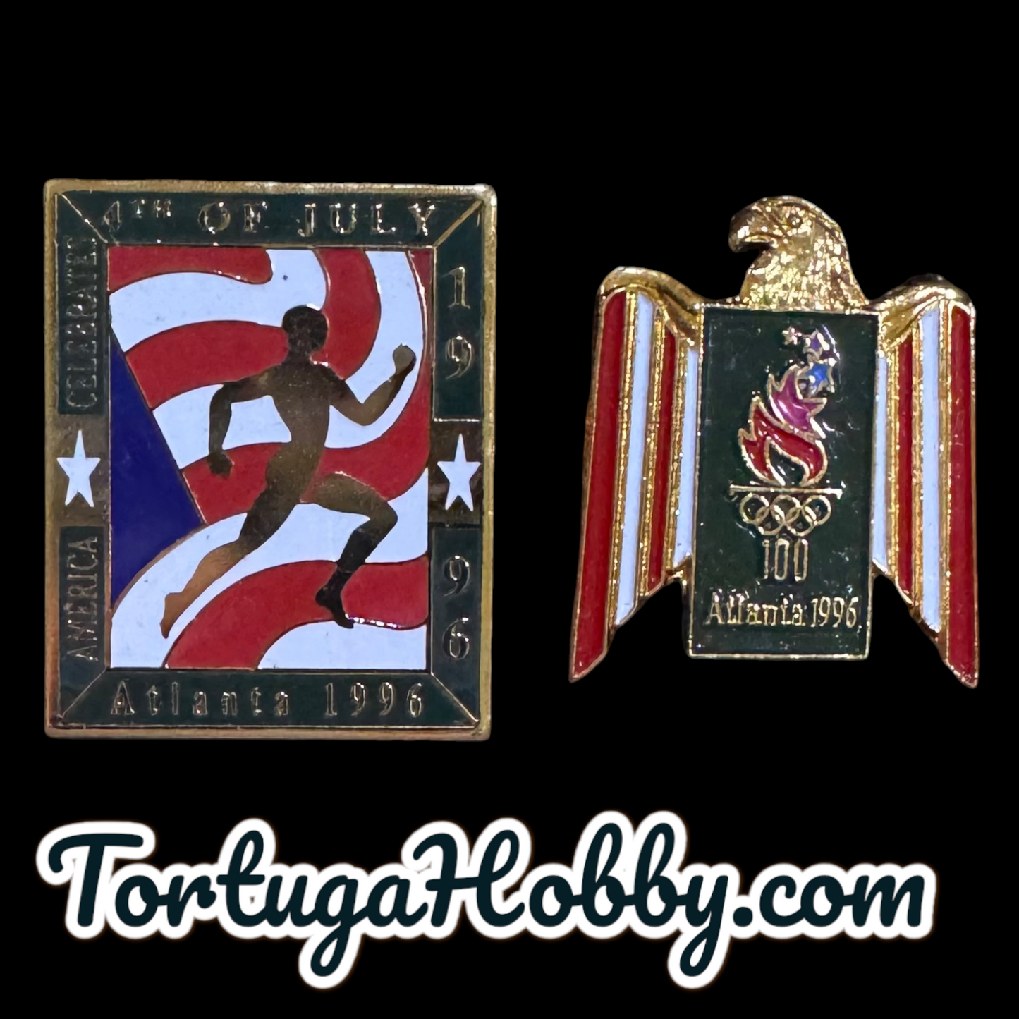 1996 Atlanta Centennial Official Olympic Pin - Stars & Stripes - Runner & Torch