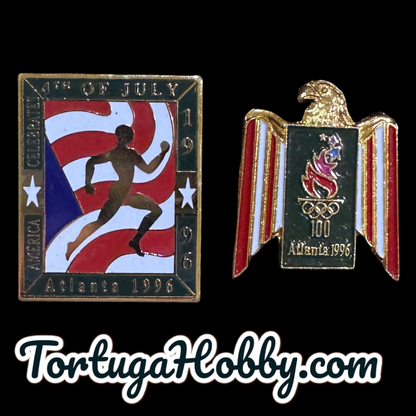 1996 Atlanta Centennial Official Olympic Pin - Stars & Stripes - Runner & Torch