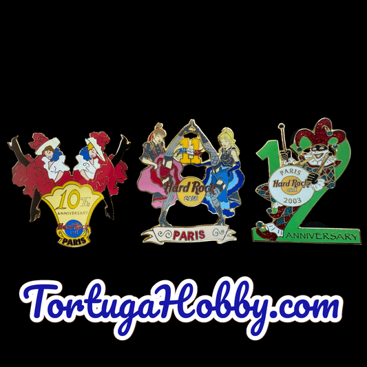 2001, 2002, 2003 - Hard Rock Cafe - Paris - Anniversary Pins 10th, 11th And 12th