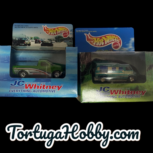 1997 -  Hot Wheels JC Whitney Promo Green Custom Van w/REAL RIDERS & Chevy Truck