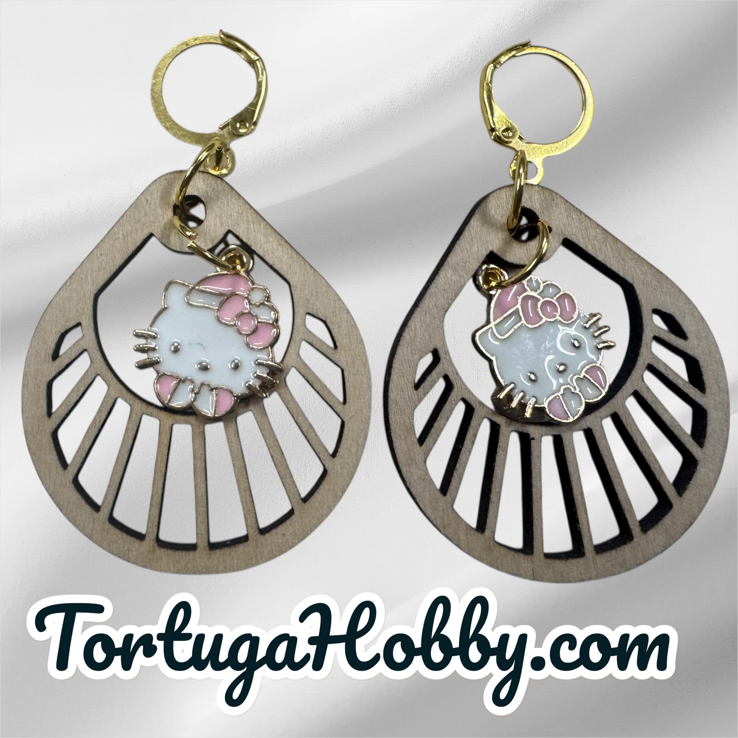 Hello Kitty Pink Bows Wooden Earrings