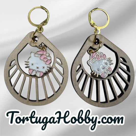 Hello Kitty Pink Bows Wooden Earrings