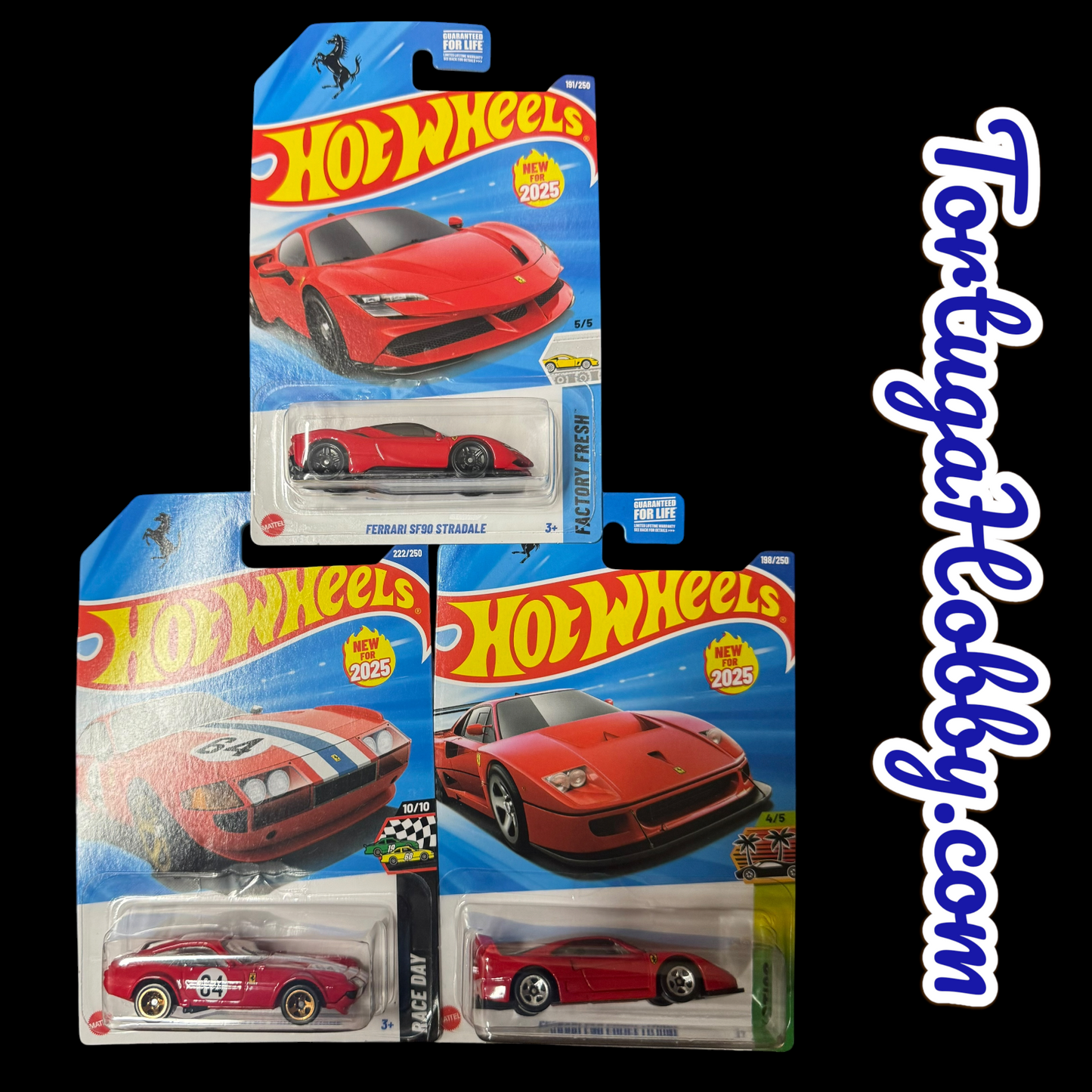 Hot Wheels - 3 Car Ferrari Set - SF90, GTB4 And Ferrari F40