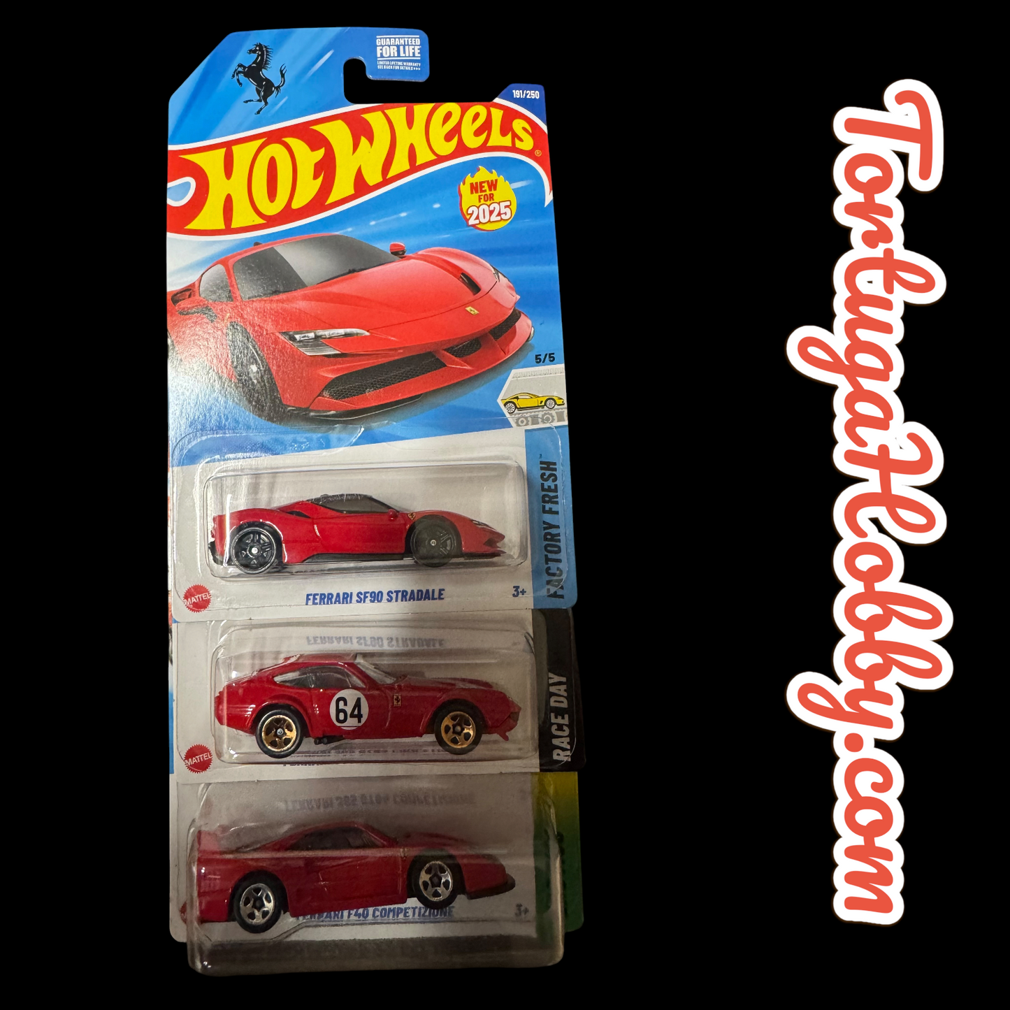 Hot Wheels - 3 Car Ferrari Set - SF90, GTB4 And Ferrari F40