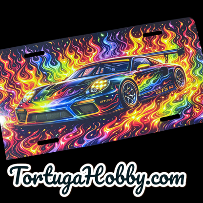Porsche In Flames - Aluminum License / Vanity Plate For Car Fanatics!