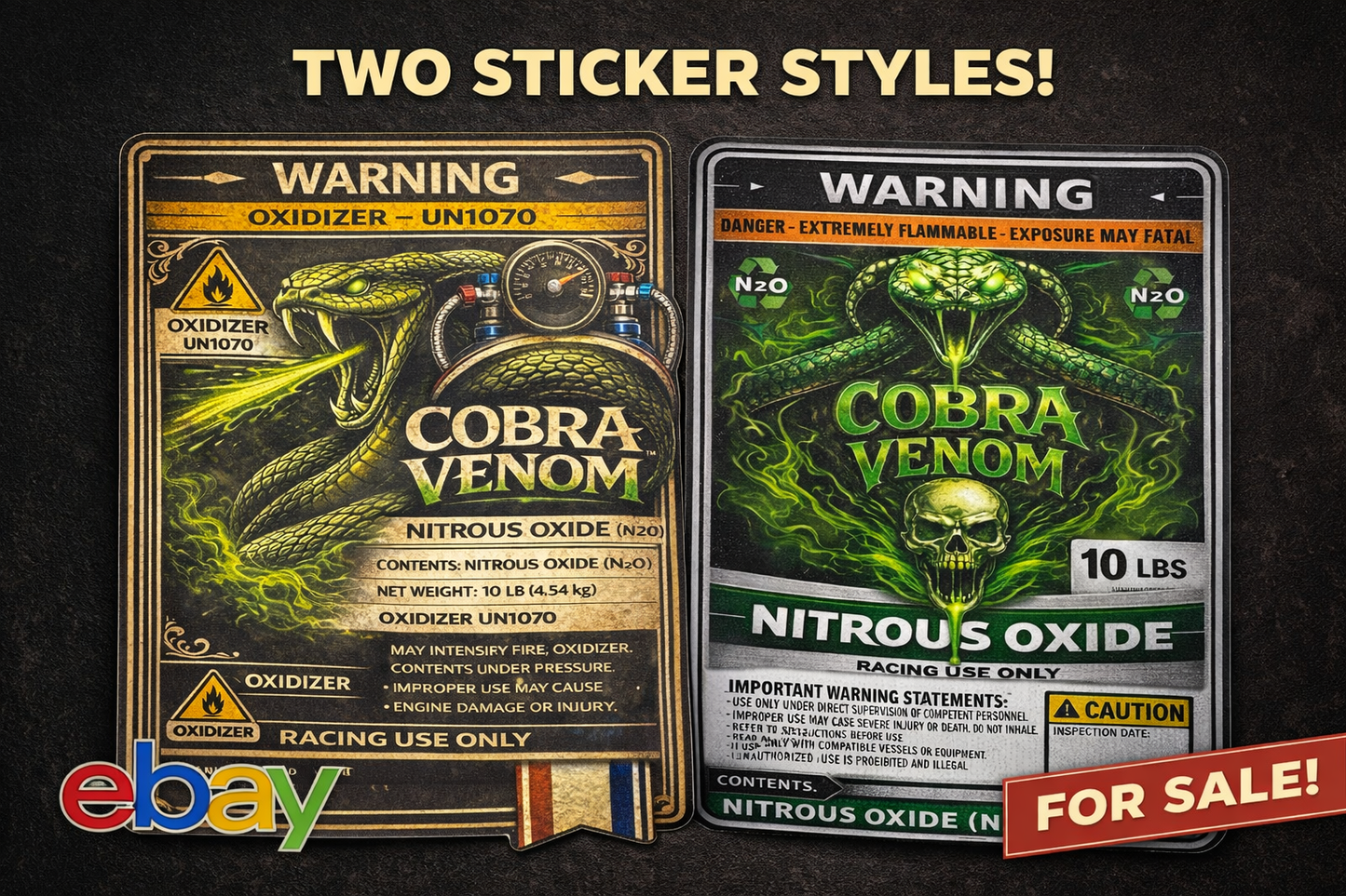 Cobra Venom NOS Bottle Nitrous Oxide Racing Label Decals Stickers
