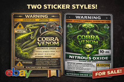 Cobra Venom NOS Bottle Nitrous Oxide Racing Label Decals Stickers