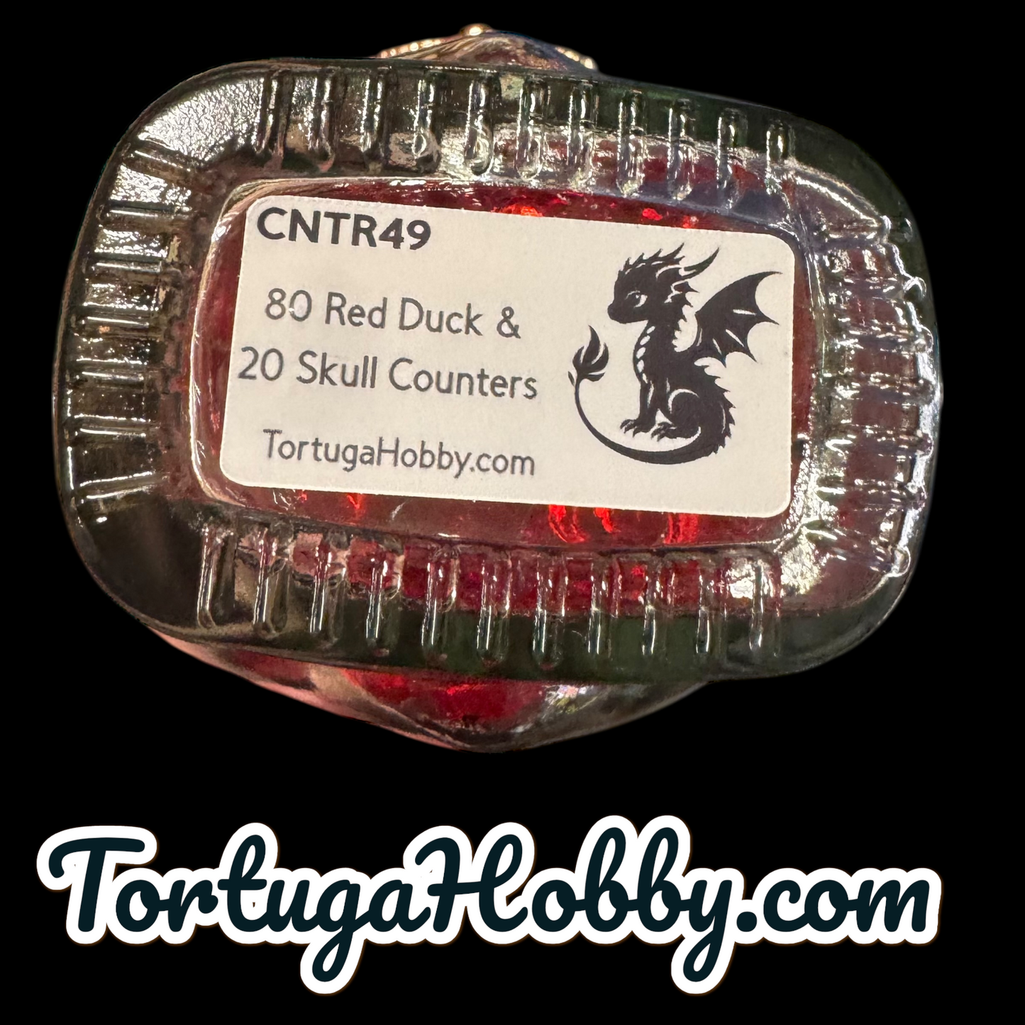 100pc Red Ducks & Skull Counters in Steampunk Themed Glass Bottle