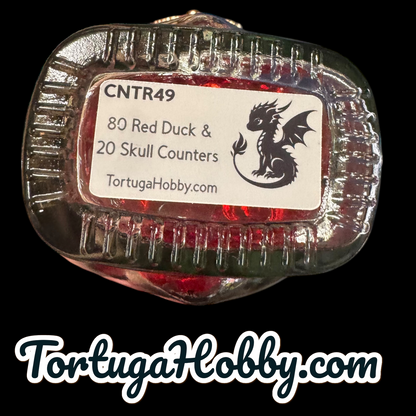 100pc Red Ducks & Skull Counters in Steampunk Themed Glass Bottle - Cruise Hiding Ducks.