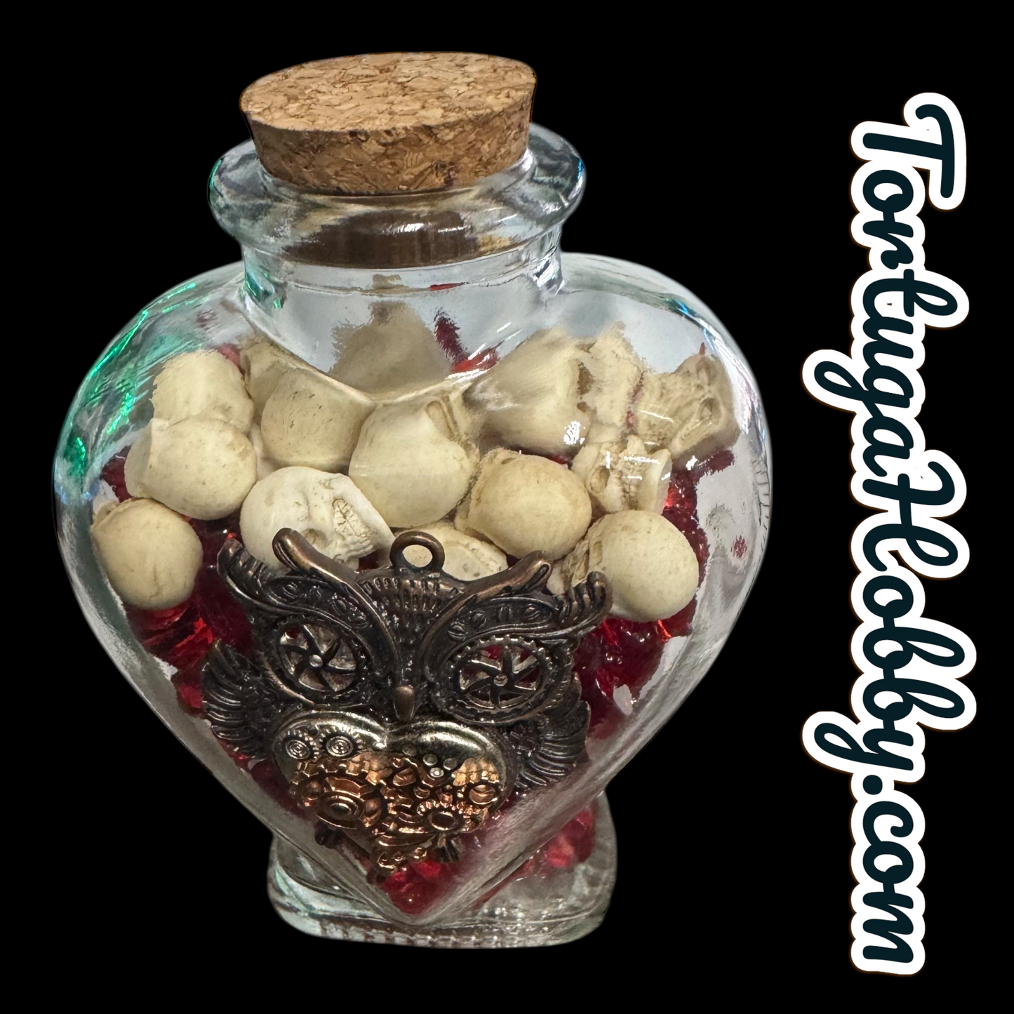 100pc Red Ducks & Skull Counters in Steampunk Themed Glass Bottle