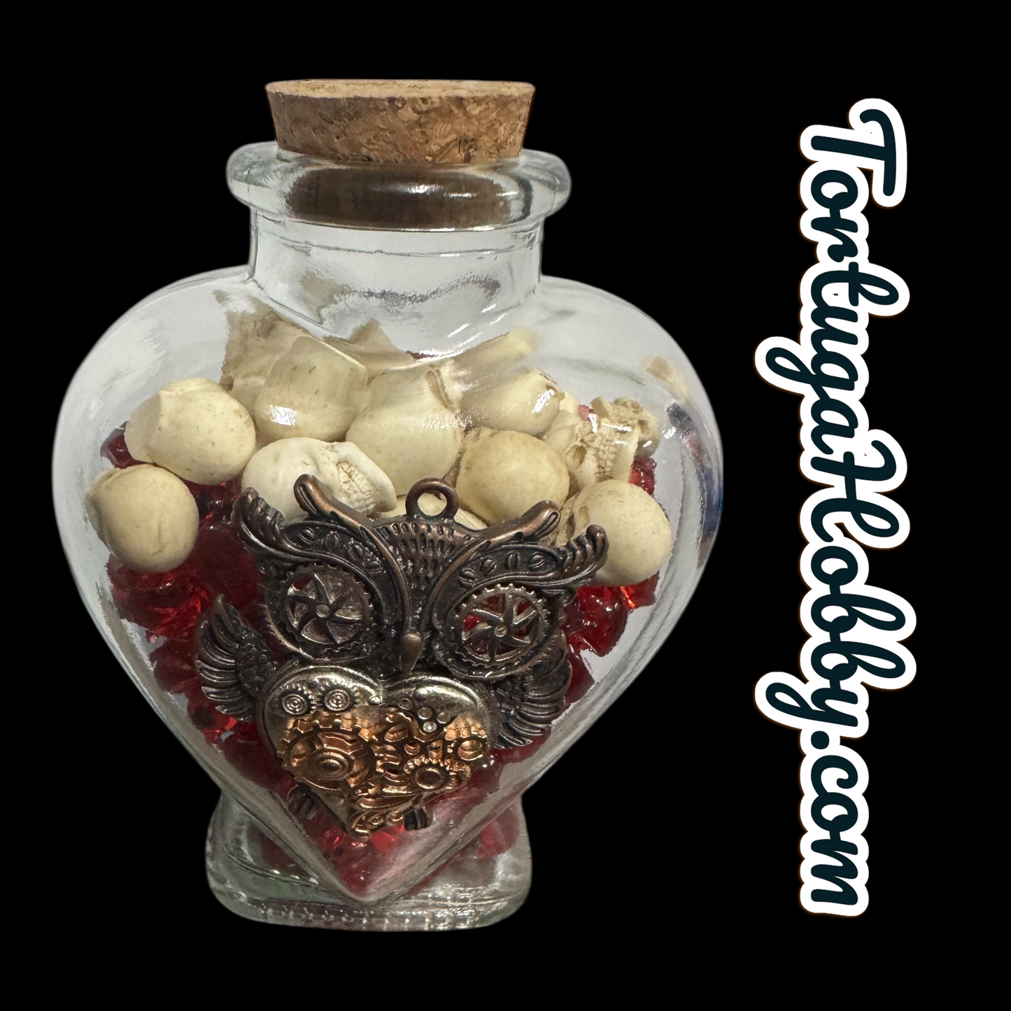 100pc Red Ducks & Skull Counters in Steampunk Themed Glass Bottle