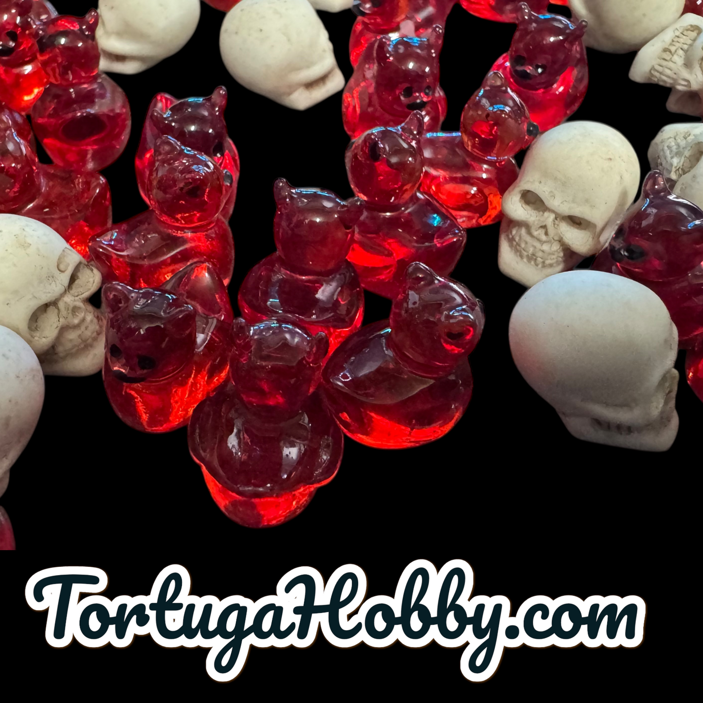 100pc Red Ducks & Skull Counters in Steampunk Themed Glass Bottle