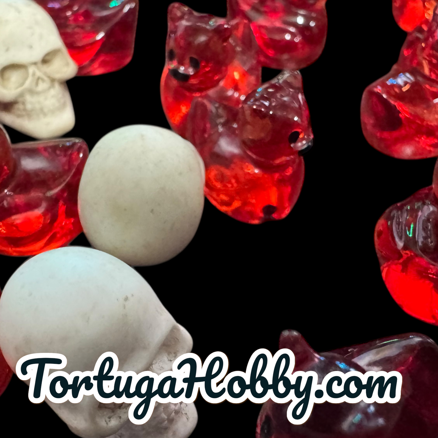 100pc Red Ducks & Skull Counters in Steampunk Themed Glass Bottle