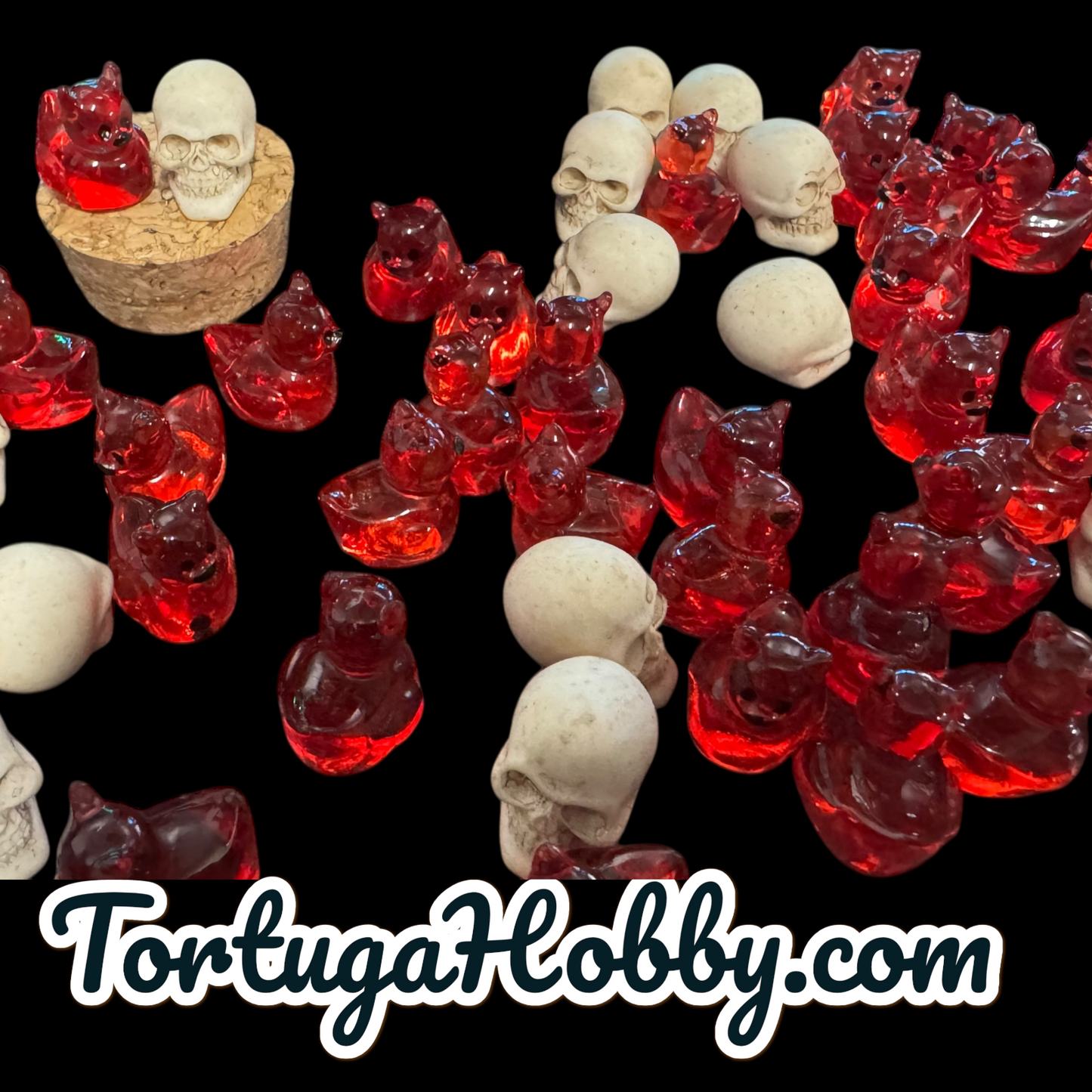 100pc Red Ducks & Skull Counters in Steampunk Themed Glass Bottle