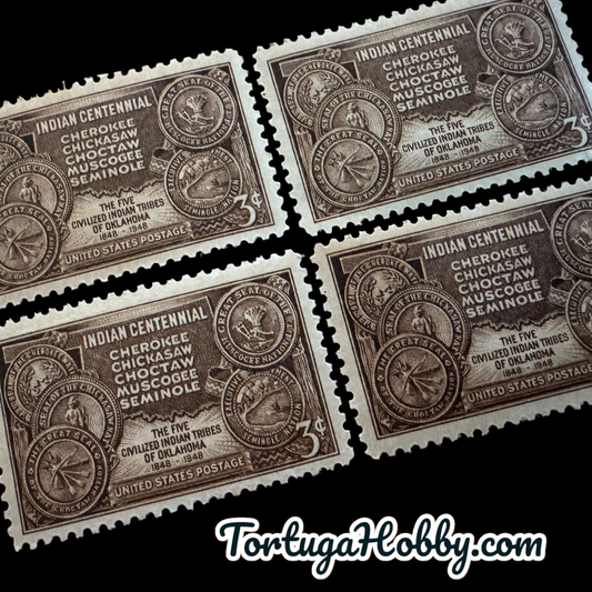 1948 - Indian Centennial - 3-Cent Stamp - 5 Civilized Tribes - Includes 4 Stamps