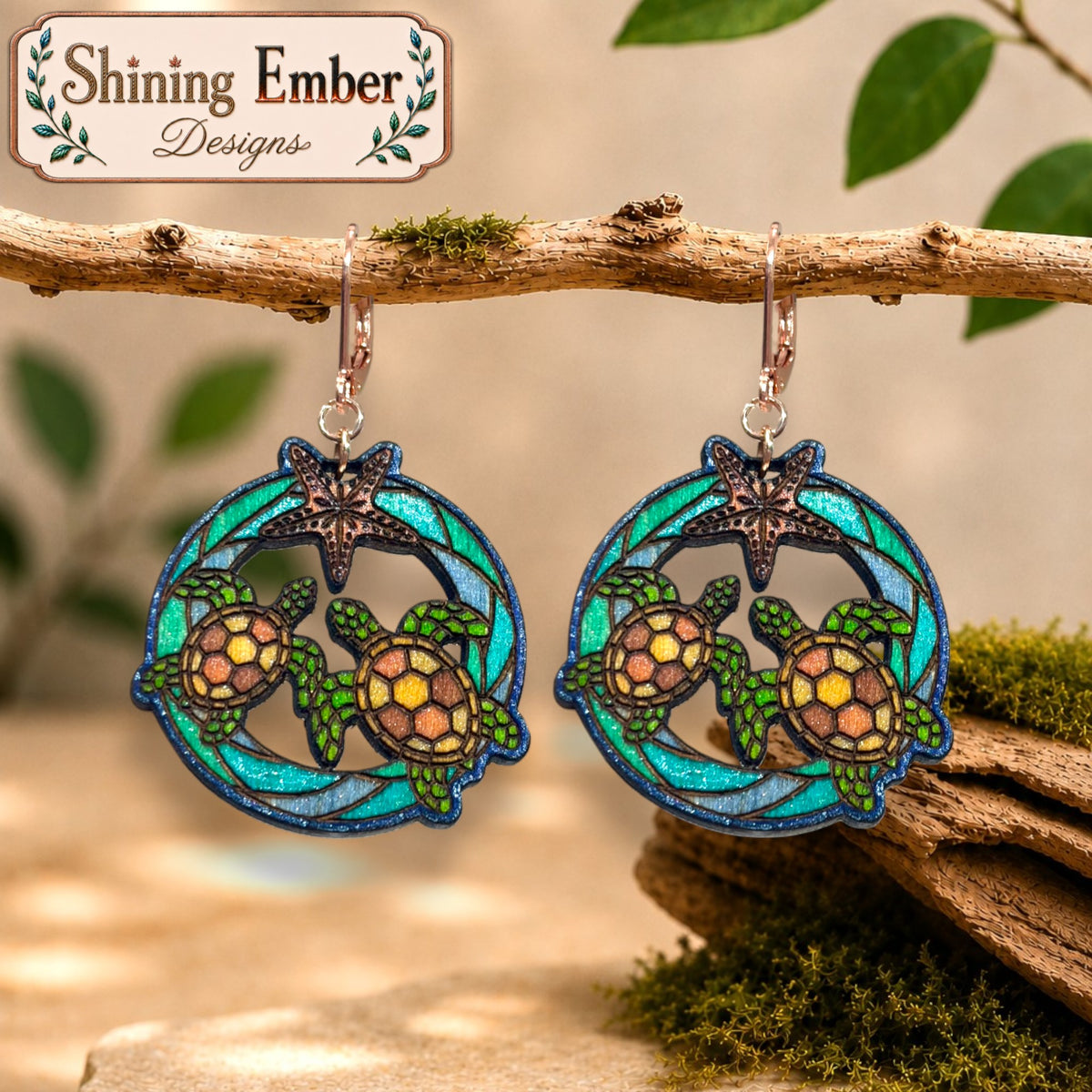 Wooden Sea Turtle Earrings – Coastal Jewelry