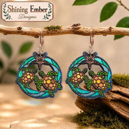 Wooden Sea Turtle Earrings – Coastal Jewelry