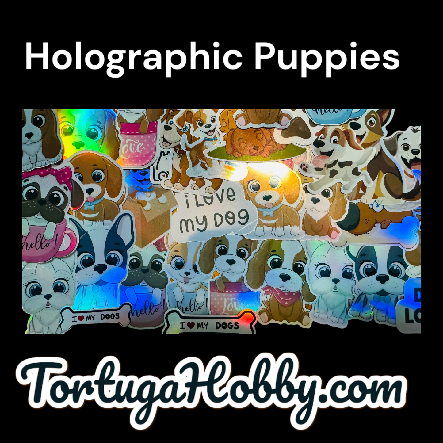 25 Holographic Puppy and Doggie Stickers for laptops, Water Bottles, Skateboards, Lockers and More